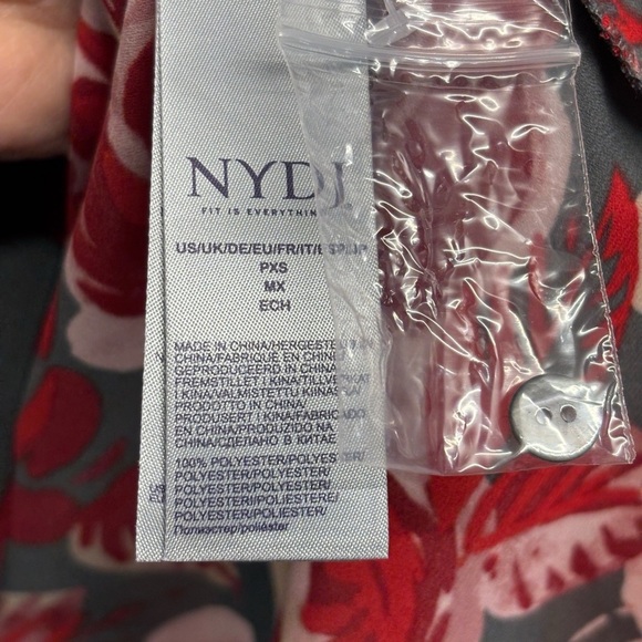 NYDJ PXS Floral Blouse Rose 3/4 Sleeve Button Down Red Gray - Picture 4 of 7